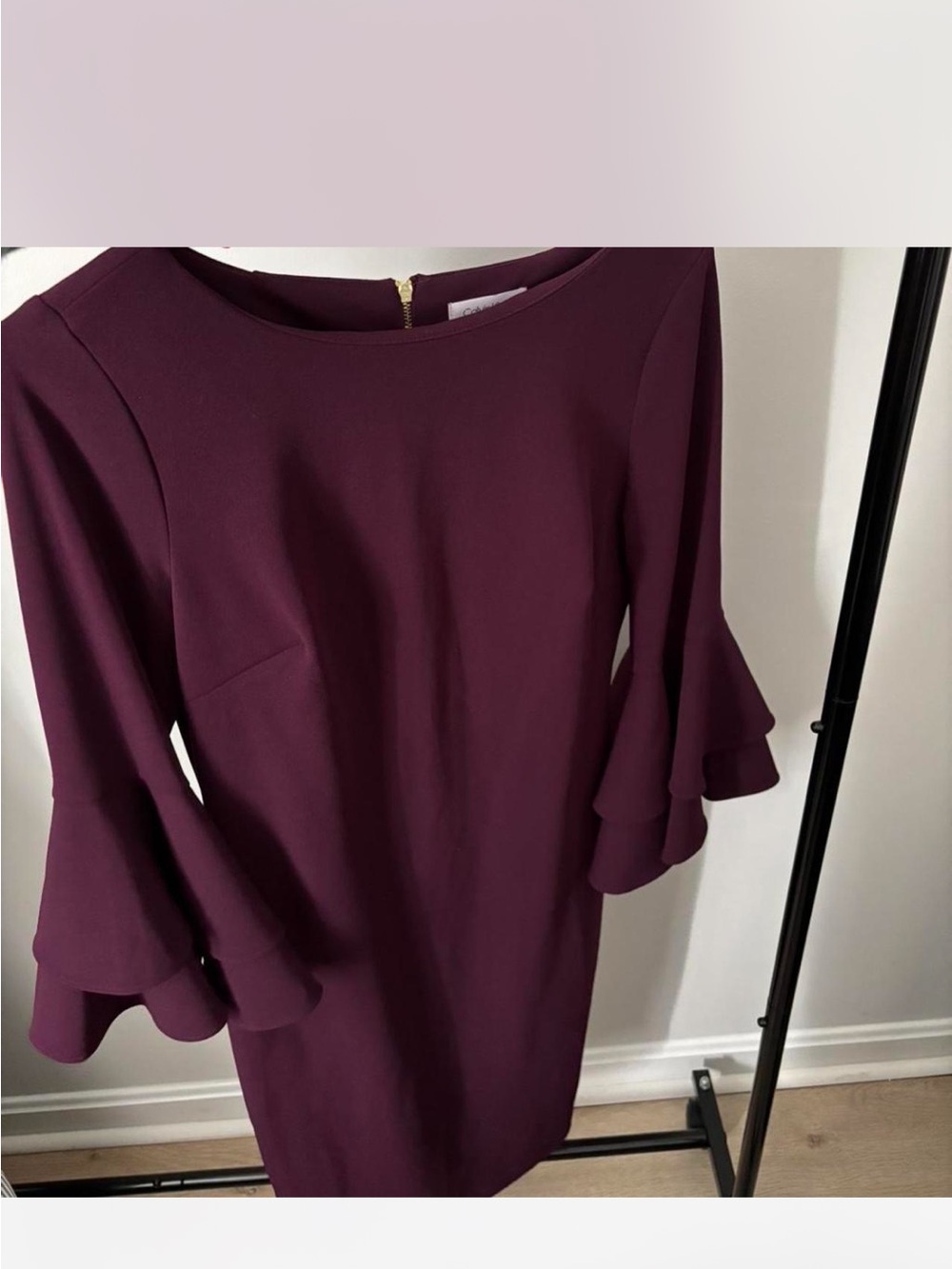 Calvin Klein Tiered Bell-Sleeve Sheath Dress in Plum